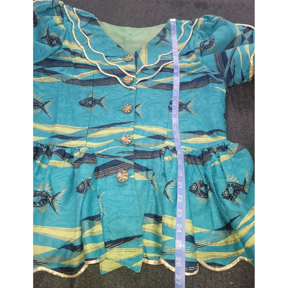 Vintage 50s 60s‎ Tropical Fish Print Set Skirt Blouse Jacket Blue Funky Volup XL - Picture 16 of 16